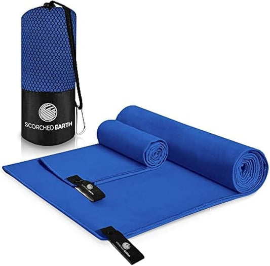 ScorchedEarth Microfiber Travel & Sports Towel Set (Royal Blue) - XL Set (39x70.5 & 12x24)-StrideForce Fitness