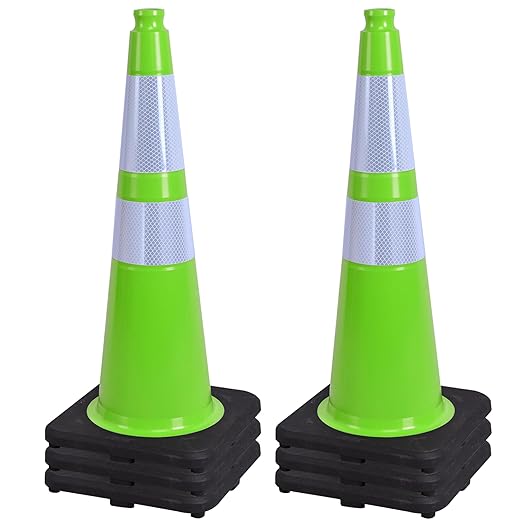 OrangeStar 28" Traffic Cones 6-Pack, Green Safety Cones with Reflective Collars, Weighted Rubber Base for Parking, Construction, Road Safety, Indoor & Outdoor Use-StrideForce Fitness