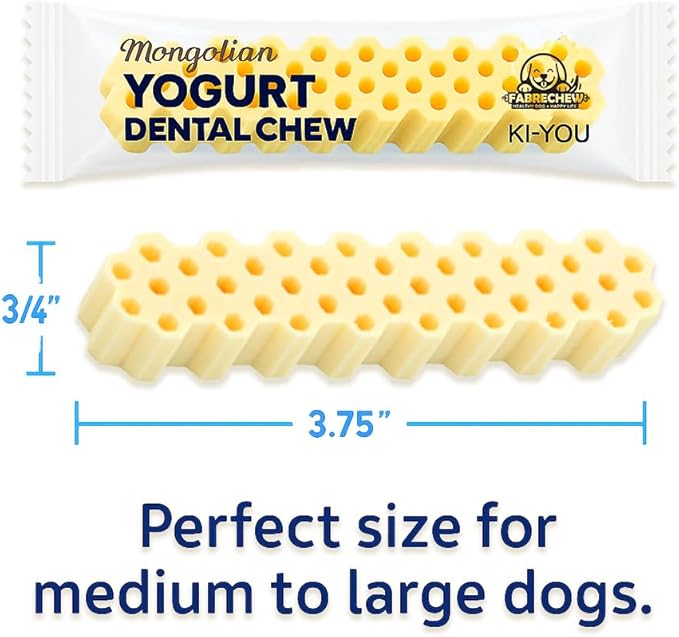 KI-You Mongolian Yogurt for Dogs – Probiotic & Prebiotic Rich for Gut Health, Soft Honeycomb Shape for Gentle Dental Care, for Sensitive Gums (Chew - Long Type)