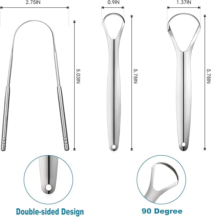 3 PCS Metal Tongue Scraper, Tongue Scrapers for Adults, Stainless Steel Tounge Scrappers, Tounge Scraper, Portable Tongue Scrappers YLYL