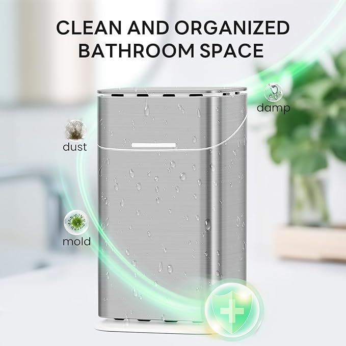 Toothbrush Holders with Cover - 5 Slots Tooth Brush Holder for Bathroom, Detachable Bathroom Counter Organizer with Drainage Kids Toothbrush and Toothpaste Holde, Silver