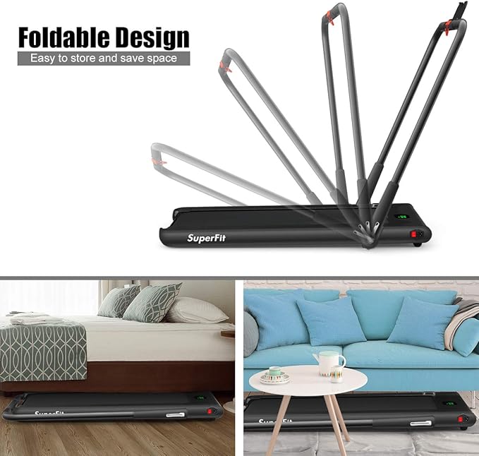 GYMAX Walking Pad, 2 in 1 Free Installation Under Desk Treadmill with Smart App, Remote Control & LED Display, 2.25HP Foldable Portable Compact Running Machine for Small Spaces Home Office-StrideForce Fitness