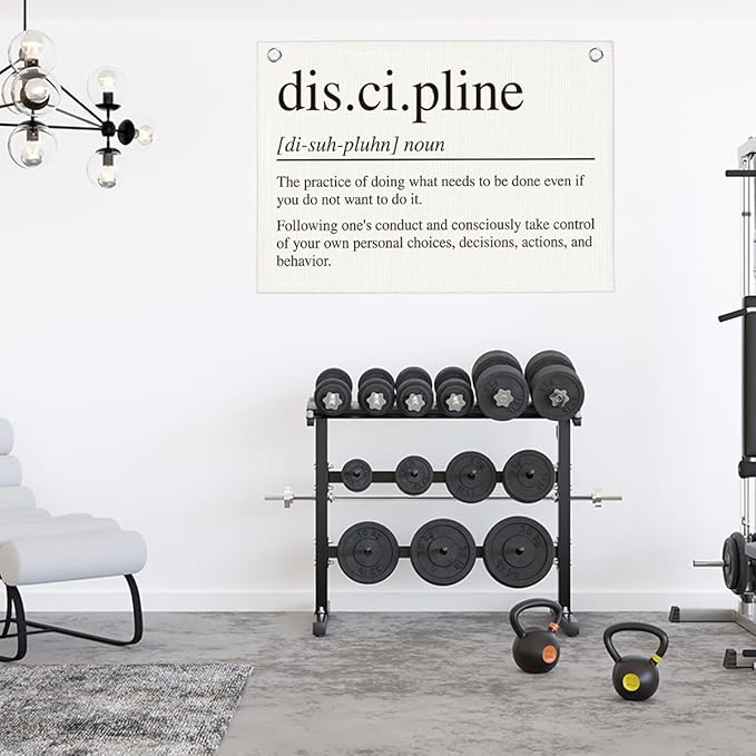 Discipline Gym Motivational Wall Art Banner Dorm Posters Gifts for Guys Men Women Gym Flag Decor for Home Gym Bedroom Workout Room 30x20 Inchs-StrideForce Fitness
