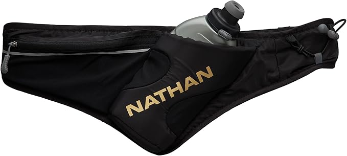 Nathan Peak Running Hydration Waist Pack Belt w/ Speed Draw Flask Water Bottle, 18oz/535 ml Push/Pull Race Cap, Expandable Zippered Stretch Pocket-StrideForce Fitness
