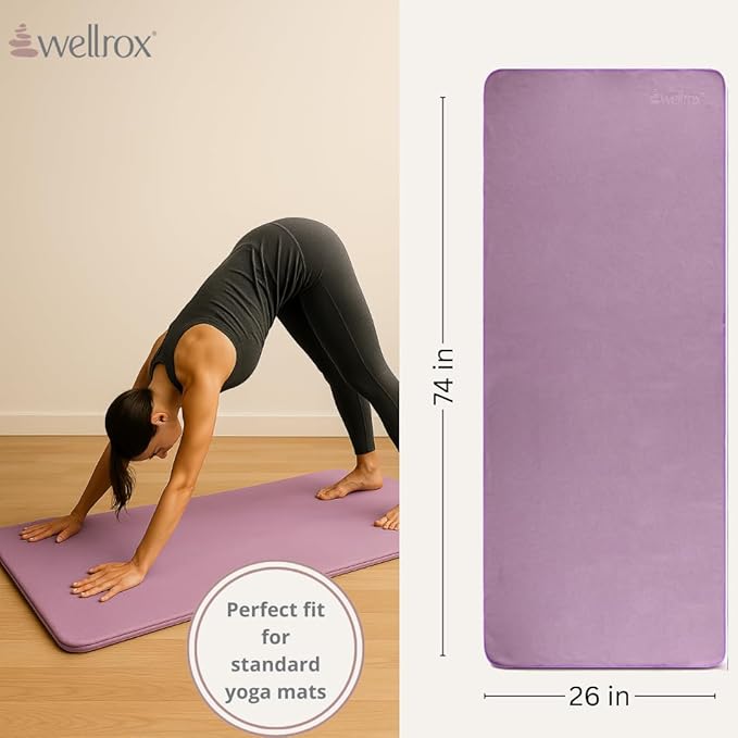 Yoga Towel Non Slip - Hand & Mat Towel for Yoga, Pilates & Fitness (Lavender)