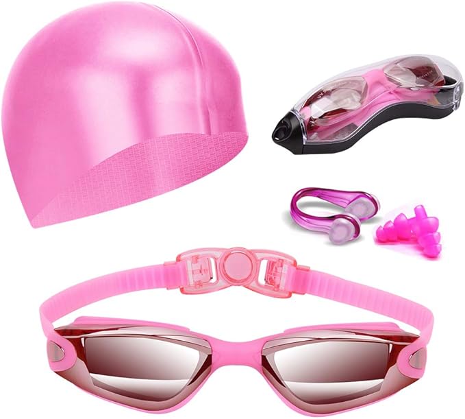 Swim Goggles Swimming Goggles No Leaking with Nose Clip, Earplugs, Swim Cap and Case for Men Women-StrideForce Fitness