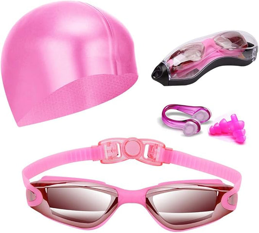 Swim Goggles Swimming Goggles No Leaking with Nose Clip, Earplugs, Swim Cap and Case for Men Women-StrideForce Fitness