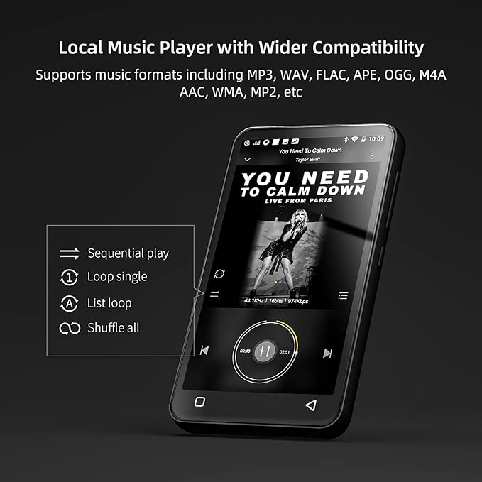 MP3 Player with Bluetooth and WiFi,MP3 Player with Spotify,Spotify Kids,Audible,Pandora,Amazon Music,4" Music Player MP4 Up to 1TB(80GB,Black)-StrideForce Fitness
