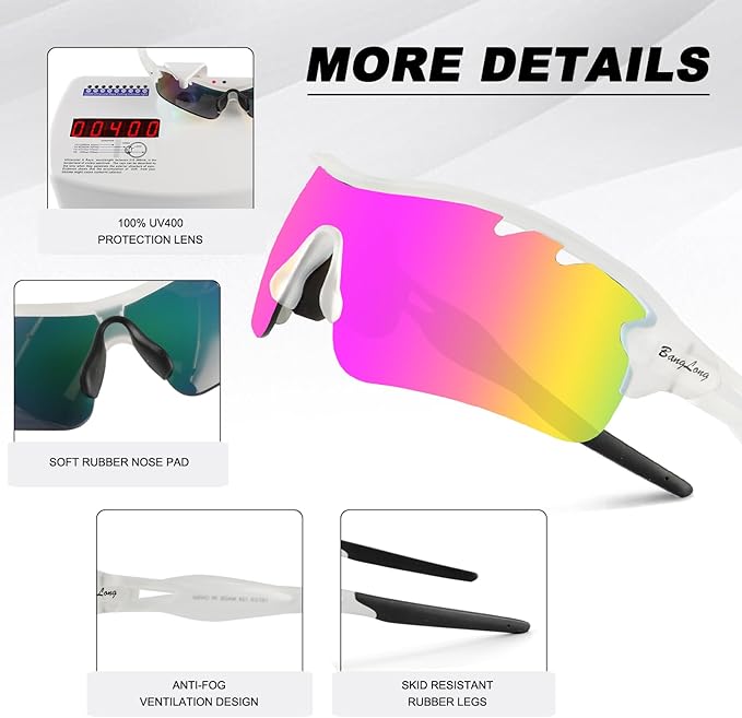 BangLong Polarized Sports Sunglasses Cycling Sun Glasses for Men Women with 5 Interchangeable Lenes for Running Baseball Golf-StrideForce Fitness