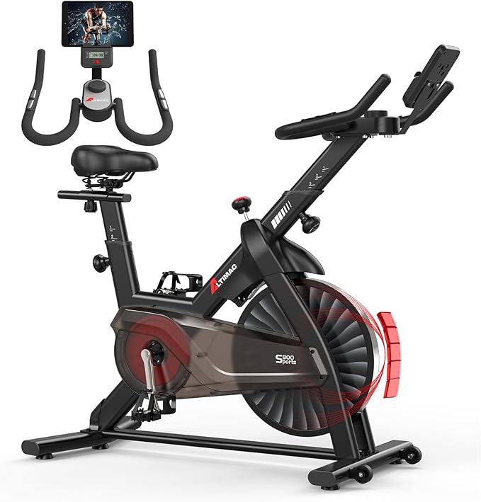 Exercise Bike, Stationary Bike for Home/Indoor Cycling Bike Silent Belt Drive, Stationary Bike with 300lbs Weight Capacity w/Comfortable Seat Cushion & Tablet Mount-StrideForce Fitness