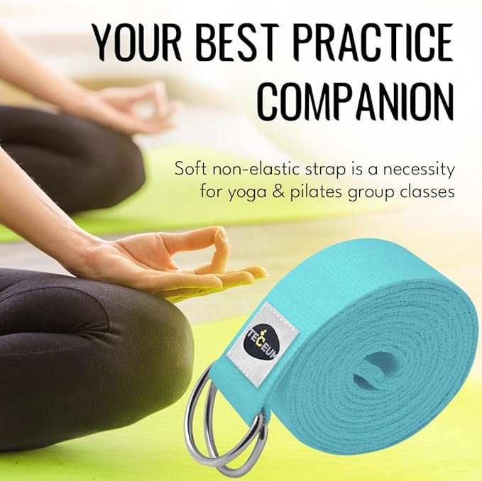 TECEUM Yoga Strap & Mat Strap – 2 IN 1 – Cotton – 6 ft 8 ft 10 ft (30+ colors) – Adjustable Non-Slip Belt for Yoga, Pilates, Stretching, Physical Therapy, Fitness & Home Workout – For Carrying Mats-StrideForce Fitness