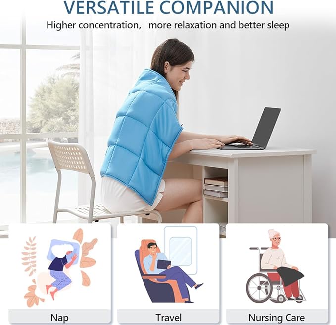 L'AGRATY Weighted Lap Pad 7lb: Small Weighted Blanket for Adults - Cooling Portable Travel Blanket for Relaxation Sleeping - Washable All-Season (29" x 24")-StrideForce Fitness