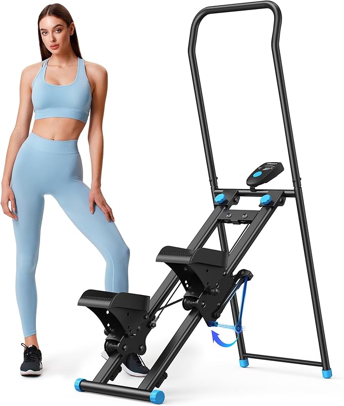 MERACH Stair Stepper for Home Gym Exercise, New Version Stairmaster for Full-Body Workout, Compact Folding Stair Climber with Extended Step Range, Adjustable Handlebar/Pedal-StrideForce Fitness