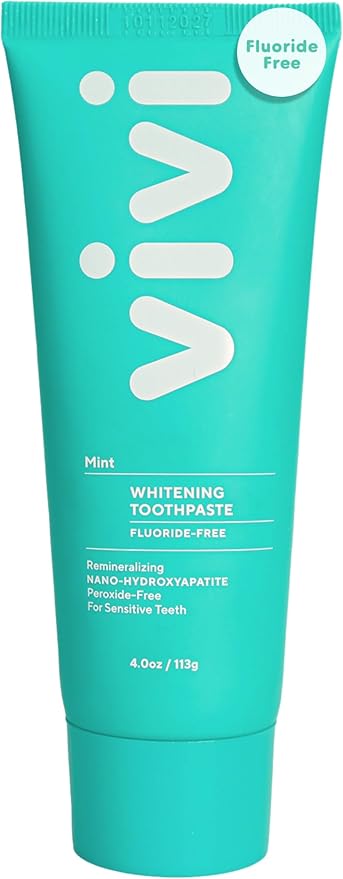 vivi Nano Hydroxyapatite Fluoride Free Whitening Toothpaste, Remineralizing Enamel w/Sensitivity Relief, Antiplaque, Gently Removes Stains, Mint Flavor, 4oz 1pk