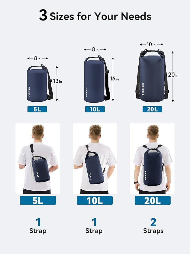 HEETA Waterproof Dry Bag for Women Men(Upgraded Version) 5L/10L/20L/30L/40L Roll Top Lightweight Dry Storage Bag Backpack with Emergency Whistle for Travel, Swimming, Boating, Kayaking, Camping, Beach-StrideForce Fitness
