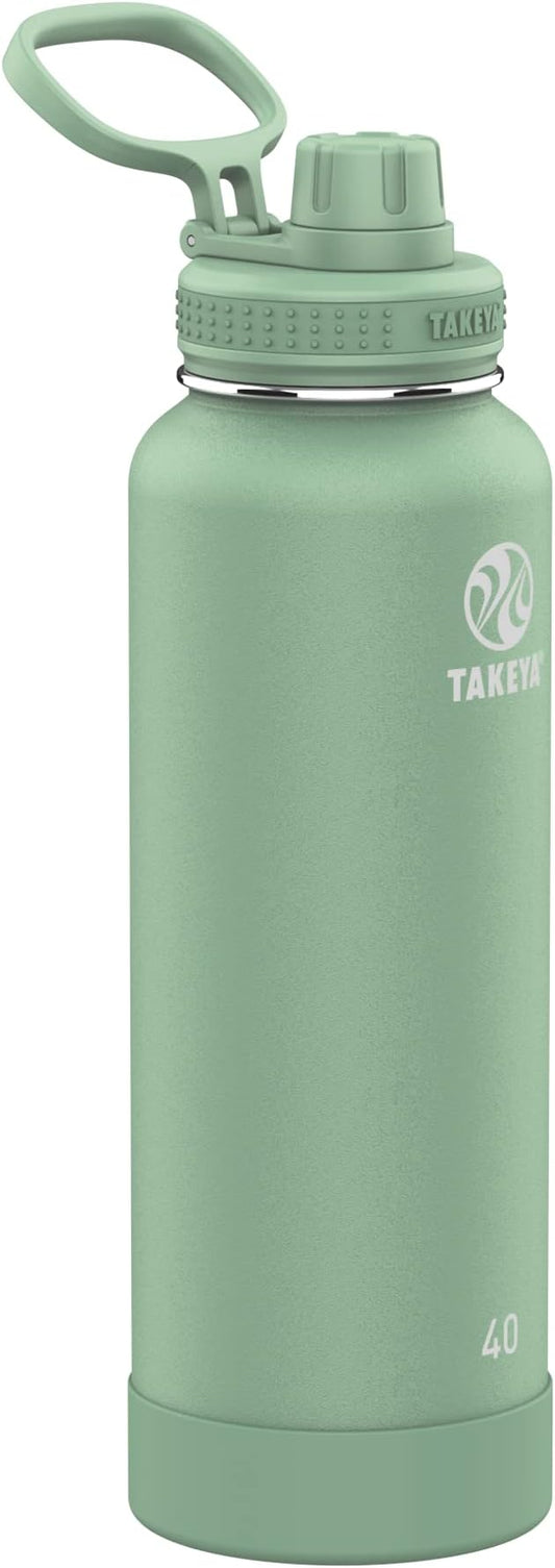 Takeya Actives Water Bottle with Spout Lid - Bottle with Double Stainless Steel Insulation - Dishwasher Safe & BPA-Free - Bottle with Spout Lid & Removable Bumper - 40 oz, Cucumber-StrideForce Fitness