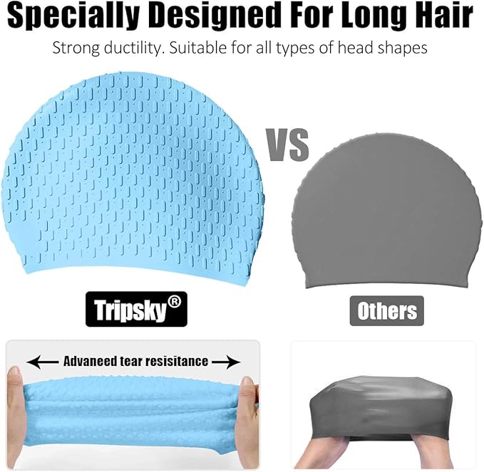 Tripsky Silicone Swim Cap,Comfortable Bathing Cap Ideal for Curly Short Medium Long Hair, Swimming Cap for Women and Men, Shower Caps Keep Hairstyle Unchanged…-StrideForce Fitness