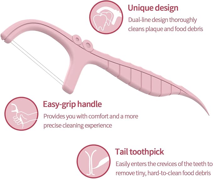 Holy rose Dual-Line Dental Floss Picks - Pink Flossers 300 Count,End with Toothpick - Mint Flavored for Oral Cleaning & Fresh Breath-and Ideal for Daily Teeth Care