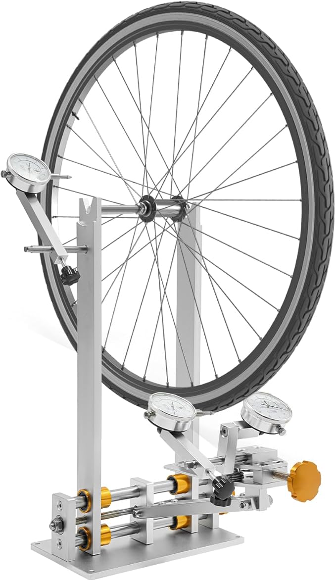 Bicycle Wheel Truing Stand, Foldable Bike Repair Truing Bearing Stand with 3 High-Precision Gauges & Fixing Rod, Professional Bicycle Wheel Repair Steel Bearing Bracket Rim for Wheels up to 10"-29"-StrideForce Fitness