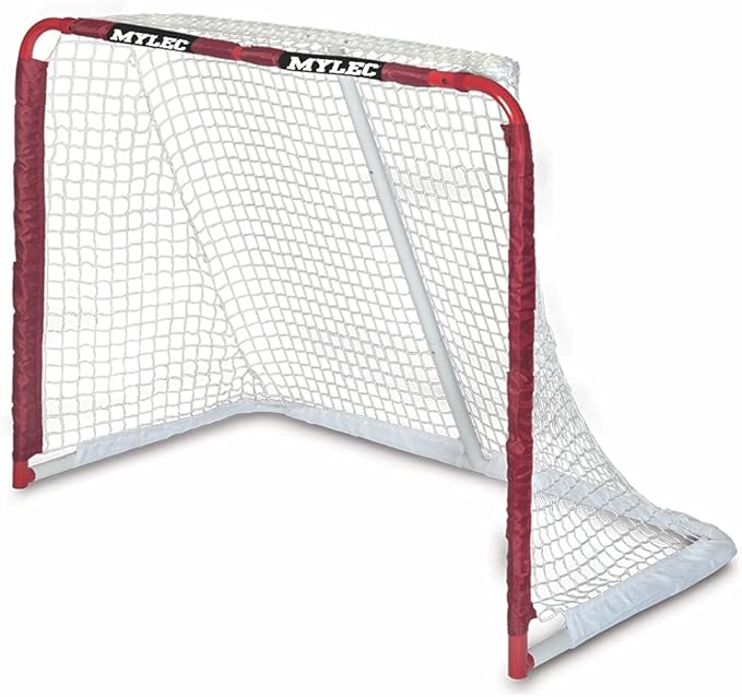 Mylec Steel Junior Hockey Goal for Indoor + Outdoor (52” x 43”), Easy Assembly, Lightweight, Portable, and Net Weave System (Red, 17 Pounds)-StrideForce Fitness
