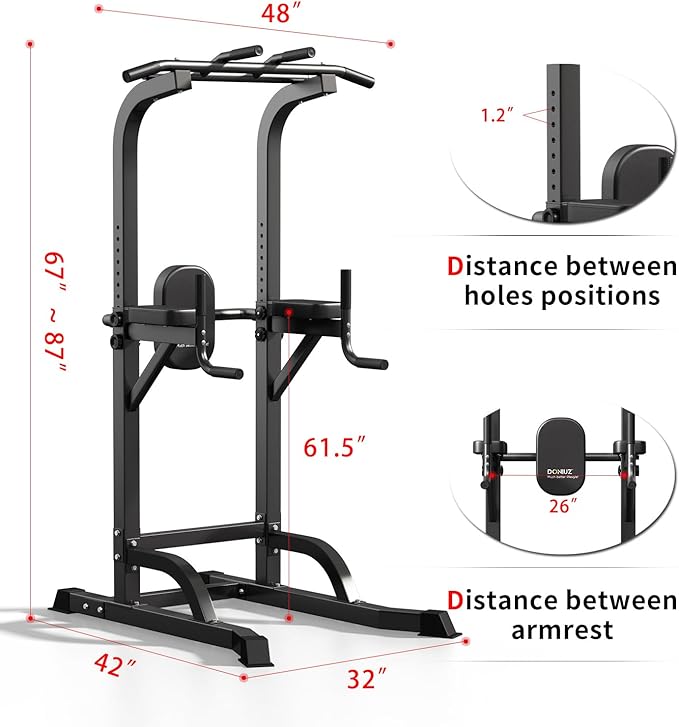 Power Tower Pull Up Bar and Dip Station, Multi-Function Home Gym, Strength Training Fitness Equipment, Height Adjustable-StrideForce Fitness