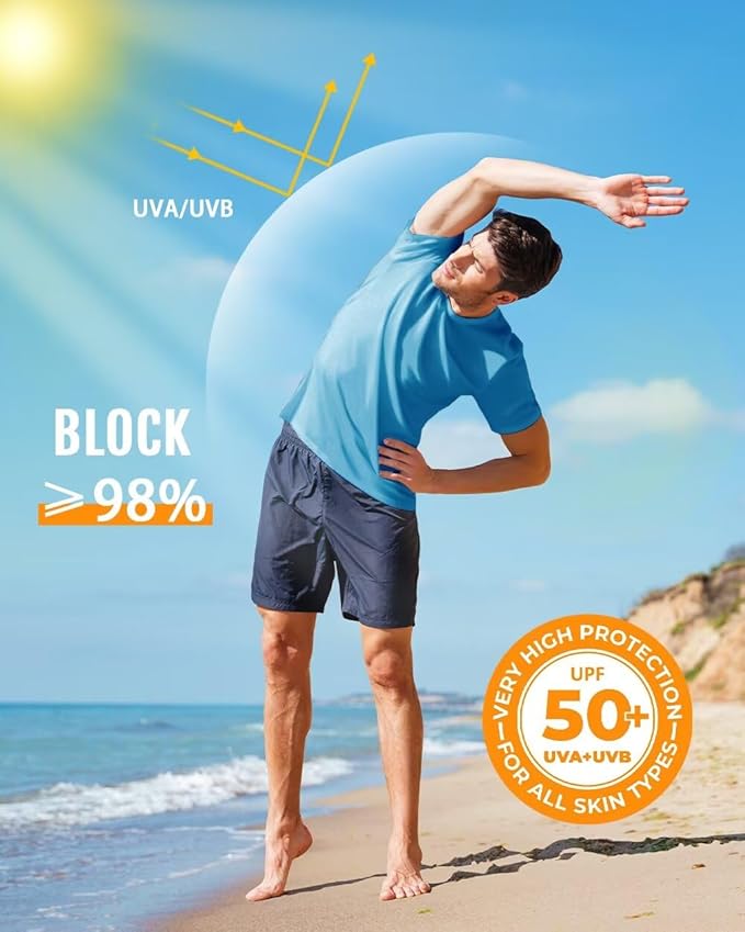 Boladeci Men's Swim Shirt Short Sleeve UPF 50+ Sun Protection SPF UV Moisture Wicking Lightweight Quick Dry Rash Guard-StrideForce Fitness