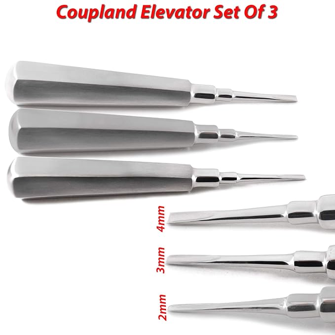 MEDSPO Professional Dental Instruments Osteotome Periotome Luxating Elevator Implant | Orthodontic PDL Teeth | Surgical Root Extraction Spreading (Coupland Root Elevator Set Of 3)