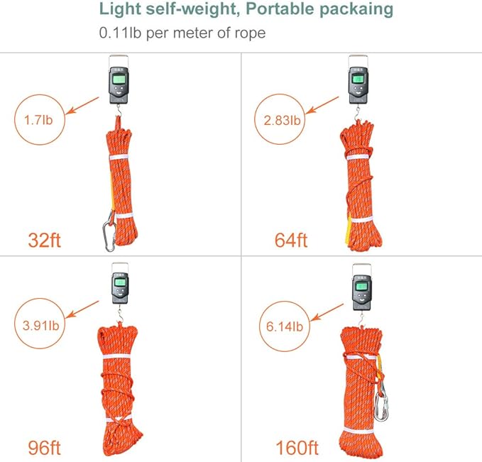 X XBEN Outdoor Climbing Rope 10M(32ft) 20M(64ft) 30M(96ft) 50M(160ft) 70M(230ft) 152M(500FT) 352M(1000FT) Static Rock Climbing Rope for Escape Rope Ice Climbing Equipment Fire Rescue Parachute-StrideForce Fitness