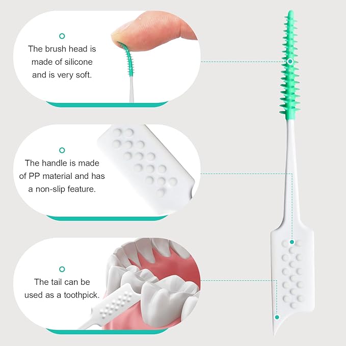 200 Pieces Interdental Brushes,Braces Brush with Silicone Head,Dental Tooth Flossing Toothpick Cleaners Tooth Tool (200PCS Green)