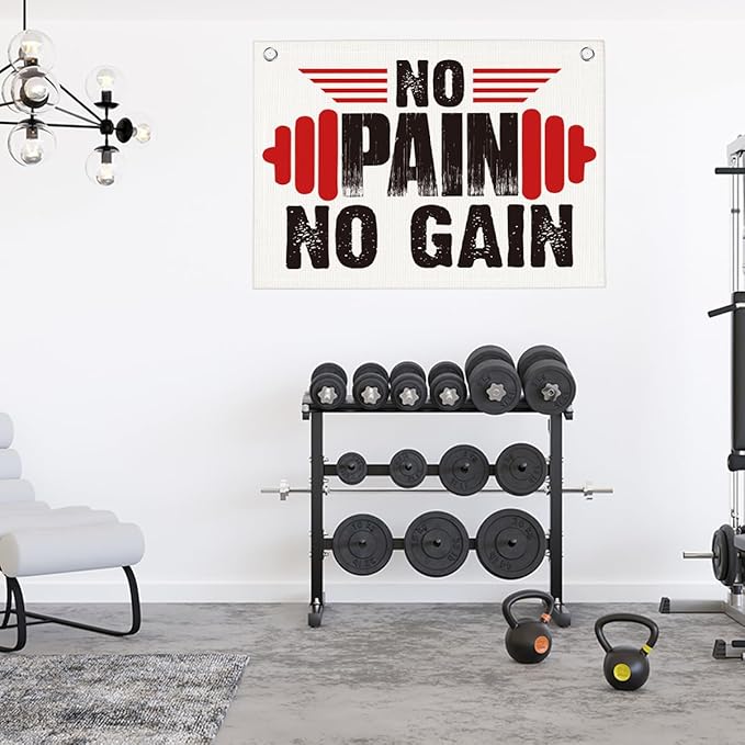 No Pain No Gain Gym Motivational Wall Art Banner Dorm Posters Gifts for Guys Men Women Gym Flag Decor for Home Gym Bedroom Workout Room 30x20 Inchs-StrideForce Fitness