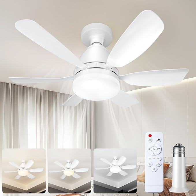 Socket Fan Light Ceiling Fans with Lights and Remote, Dimmable LED 3 Colors 3000K-6500K, 1556 Lumens Light Bulb Screw in Ceiling Fan for Bedroom, Kitchen, Living Room, Closet-StrideForce Fitness