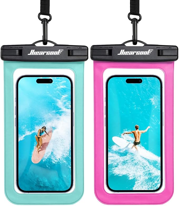 Hiearcool Waterproof Phone Pouch,Waterproof Phone Case for iPhone 17 16 15 14 13 Pro Max,IPX8 Phone Waterproof Pouch for Beach Cruise Ship Travel Essentials Green&Bright Red-2Pack-StrideForce Fitness