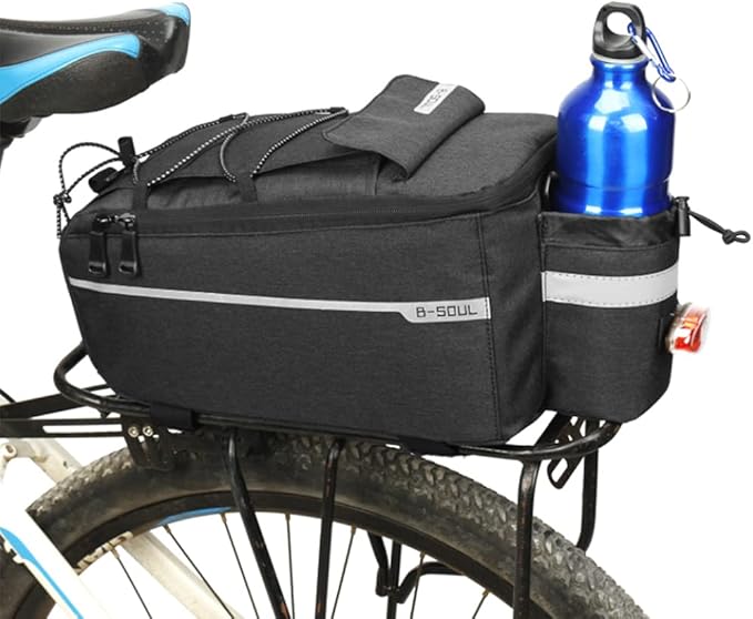 ZTZ Bike Rack Bag, Bicycle Rear Rack Storage Luggage, 8L Insulated Trunk Bag, Waterproof with Reflective Stripes (Black)-StrideForce Fitness