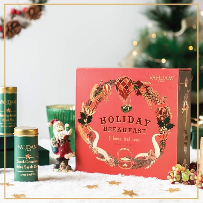 VAHDAM, Holiday Breakfast - Christmas Tea Gift Sets (90+ Cups) 9 Loose Leaf Tea - Luxury Gift Box | Christmas gifts 2024 Ideas | Christmas Gifts For Women, Men & Adults I Holiday Tea Gift Box-StrideForce Fitness