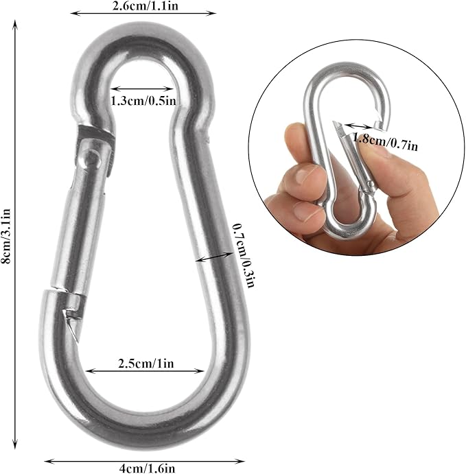 MIVIDE 20 Pack M8 x 3-1/8 inch Carabiner Clips Spring Snap Hook, 304 Stainless Steel Heavy Duty Snap Hooks Carabiner Quick Link Clip for Camping Hiking Traveling Outdoor Swing Gym, 500Lbs Capacity-StrideForce Fitness