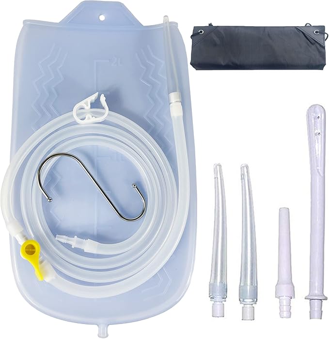Silicone Enema Kit 2 L Enema Bag 6.3ft. Long Silicone Hose 3 Multi-Size Reusable Tips Controlled Water Flow for Colon Detox Cleanse Enemas-StrideForce Fitness