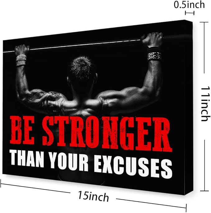 Inspirational Gym Wall Decor,Fitness Quotes Wall Art,Be Stronger Than Your Excuses Canvas Wall Decor for Home Gym-StrideForce Fitness