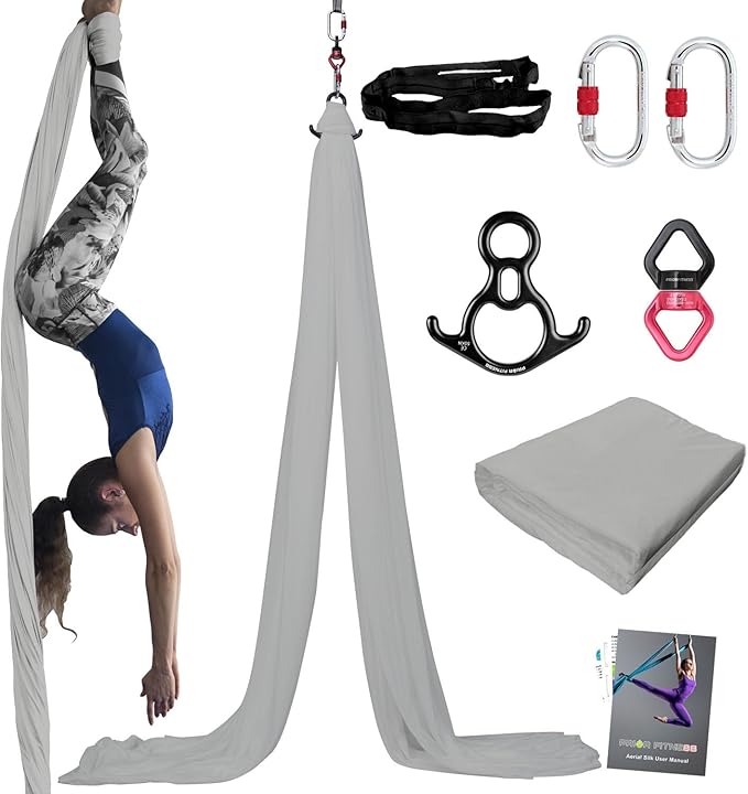 PRIOR FITNESS Aerial Silks Kit Colorful 9/15/20 Yards 40D Nylon Fabric Hammock Set With Hardware & Guide for All Levels Of Aerial Yoga Practice and Acrobatic Flying For Adults Aerial silk-StrideForce Fitness