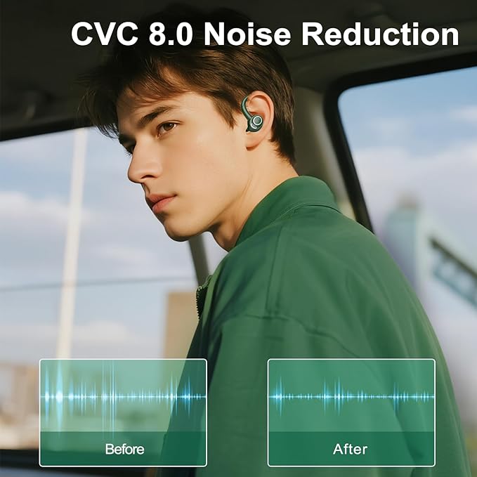 Wireless Earbuds Bluetooth 5.3 Headphones Sports, 48Hrs Playtime Bluetooth Earbuds with CVC 8.0 Mic, Stereo Bass Over Ear Bud with Earhooks, LED Display, IP7 Waterproof Earphon for Running Green-StrideForce Fitness