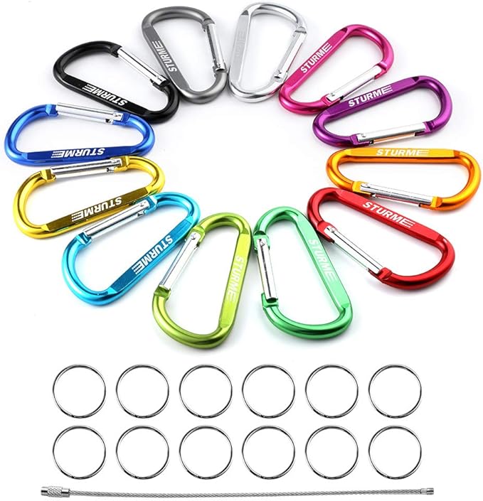 STURME 12pcs Carabiner Clip 3" Small Durable Carabiner Keychain Carabeaner Hooks-StrideForce Fitness