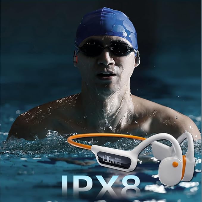 IHAO Swimming Headphones True Bone Conduction Open Ear Headset MP3 Player Built-in 32G Memory IP68 Underwater Waterproof Stereo Bluetooth Earphone for Driving Bicycling Running Skiing-X10 White-StrideForce Fitness