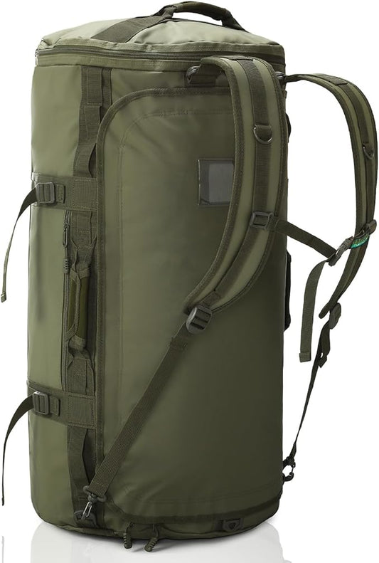 Haimont Large Duffle Bag Backpack for Men Women, 60L Convertible Travel Duffel Bags with Shoes Compartment, Carry on Durable Duffle for Sports Gym Hiking Camping, Water-resistant, Army Green