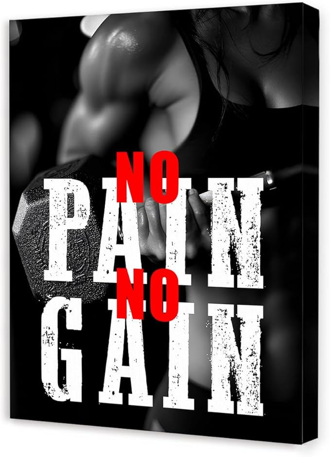 OTINGQD Inspirational Gym Wall Decor,Fitness Quotes Wall Art,No Pain No Gain Canvas Wall Decor for Home Gym-StrideForce Fitness