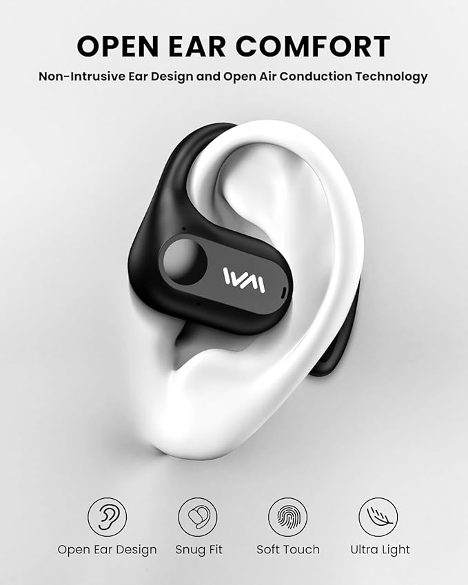 Open Ear Headphones,Bluetooth 5.3 Air Conduction Headphones ,Comfortable for Long Wear ,Powerful Bass,AI Clear Calls,30H Playback,IPX6 Light Weight Open Ear Earbuds with Ear-Hook for Workout,Running-StrideForce Fitness