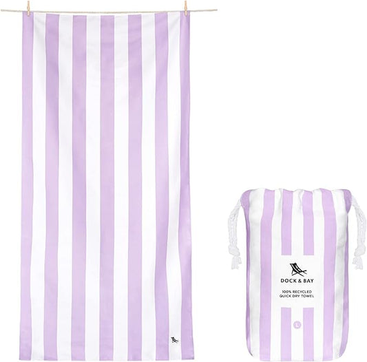 Dock & Bay Beach Towel - Quick Dry, Sand Free - Compact, Lightweight - 100% Recycled - Includes Bag - Cabana Light - Lombok Lilac - Large (160x90cm, 63x35)-StrideForce Fitness