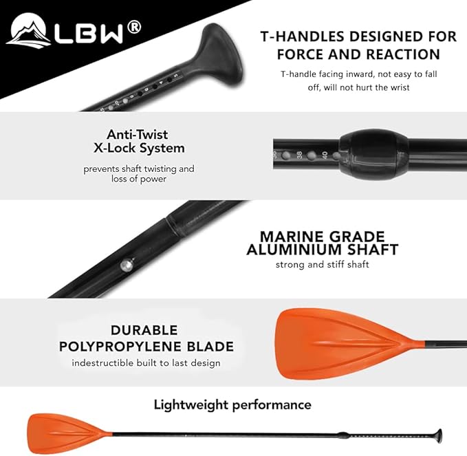 LBW 3 Piece SUP Paddle Board Paddle Floating Portable Paddleboard Accessories Adjustable Double Holes Lock Sturdy & Ergonomic for Surfing Beginner-StrideForce Fitness