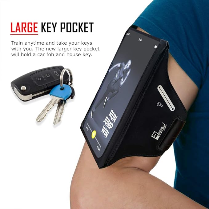 RevereSport Waterproof Running Armband for Phone with Case On (Otterbox, Lifeproof). Sports Phone Holder for iPhone 17/16/15/14/13/12/Max/Plus/Pro/AIR & Samsung S25/S24/S23/S22/S21/S20/Ultra (Large)-StrideForce Fitness