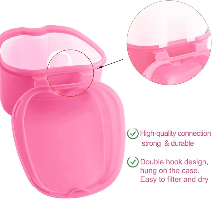 Keedolla Denture Cleaning Case Orthodontic Dental Retainer Container,Denture Holder Case Retainer Soaking Cups for Travel, Camping, Office - Pink
