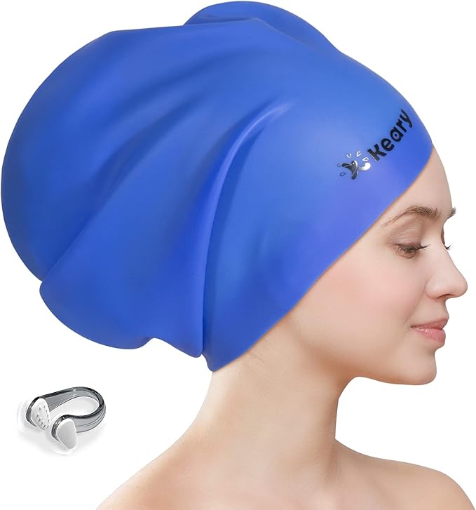 Keary Extra Large Swim Cap for Braids and Dreadlocks Extensions Weaves Long Hair, Waterproof Silicone Cover Ear Bath Pool Shower Swimming Cap for Adult Youth to Keep Hair Dry, Easy to Put On and Off-StrideForce Fitness