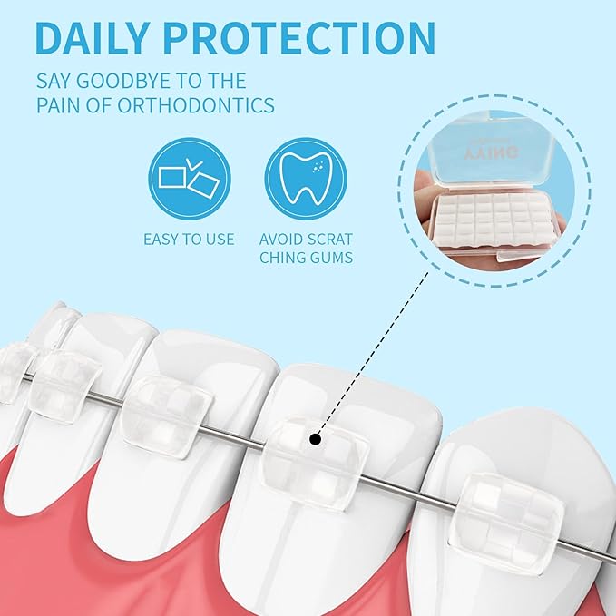 1+3 Pack Orthodontic Wax for Braces Aligners 120 Precut Wax Dots, Braces Wax, Hardcover Box Dental Wax with Mirror for Home Travel Office, Unscented